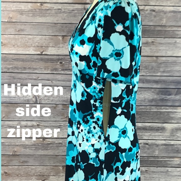 Michael Michael Kors Blue Floral Ruffle Short Sleeve V-neck Dress - Picture 3 of 7